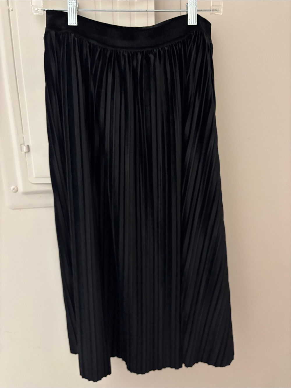 WD.NY Black Pleated Midi Skirt velour velvet Small